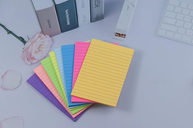 Lined Sticky Notes 4x6 in Post, 8 Colors Self Sticky Notes Pad Its, Bright Post - Image 4