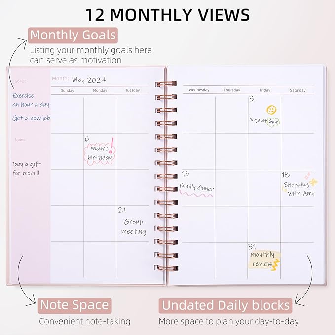Undated Weekly and Monthly Planner Spiral Bound- Weekly Goals Notebook - Image 2