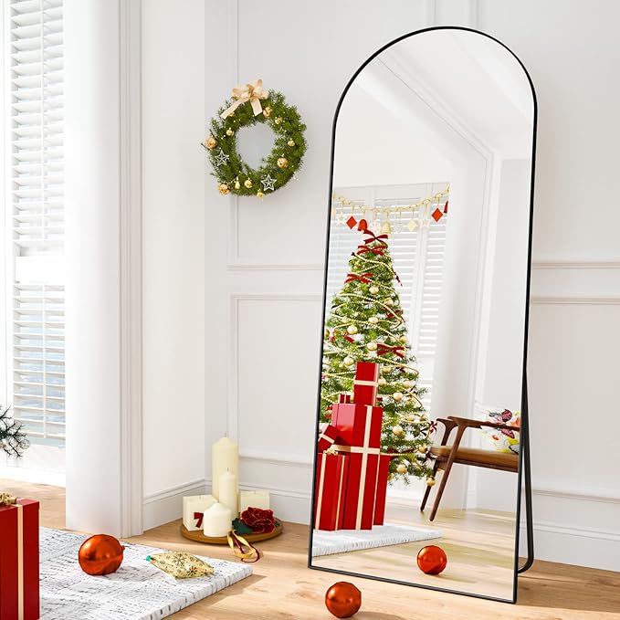 HARRITPURE 58"x18" Arched Full Length Mirror Free Standing Leaning Mirror Hanging Mounted Mirror Aluminum Frame Modern Simple Home Decor for Living Room Bedroom Cloakroom, Black-DeskLoop Office