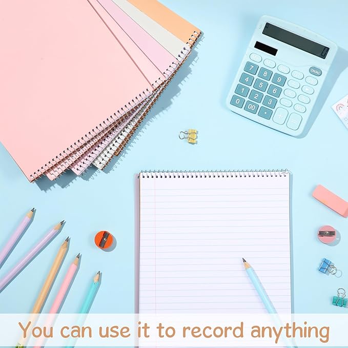 Maitys 6 Pack 8.5 x 11'' Top Bound Office Steno Book Wide Ruled Double Sided Spiral Steno Books Reliable White Paper 70 Sheets/Pad Pastel Colors Covers for Writing Notes College(Cute Color)-DeskLoop Office