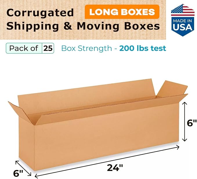 Long Moving & Shipping Boxes 24"L x 6"W x 6"H - Image 2