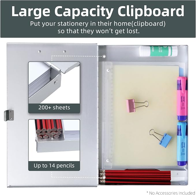 Sunnyclip Metal Clipboard with Storage, Letter Size Form Holder, Side Opening - Image 4