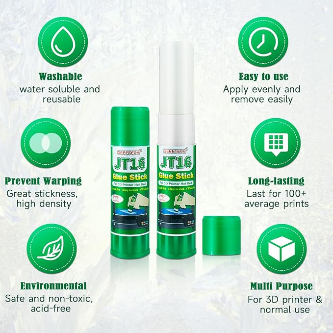 3D Printer Glue Sticks, 36 Grams Each PVP Solid Glue Sticks for Hot Bed Plate, Washable, Non-Toxic, Reduce Warping for PLA, ABS, PETG, HIPS, TPU Filament on PEI, Glass, Aluminum, Buildtak Board, 6Pcs-DeskLoop Office