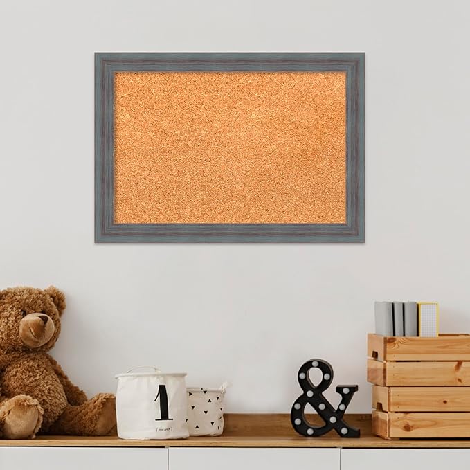 Amanti Art Natural Cork Board for Wall, 14x20 Vision Board with Blue Wood Frame, Small Corkboard Office Decor for Home Organization, Country Rustic Corkboard Pinboard to Display Items for Home-DeskLoop Office