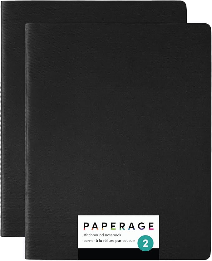 PAPERAGE Soft Cover Lined Journal Notebook, 2 Pack, (Black), 100 Pages, Large 7.5 inches x 9.5 inches, College Ruled, Ideal for Note Taking & Travel Journal-DeskLoop Office