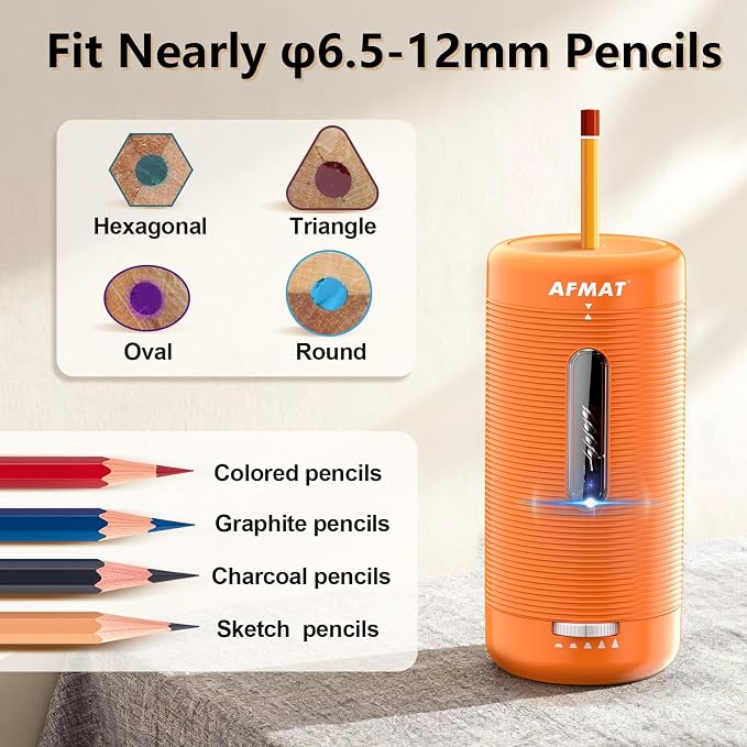 AFMAT Electric Pencil Sharpener, Fully Automatic Pencil Sharpener, Auto in & Out - Image 6
