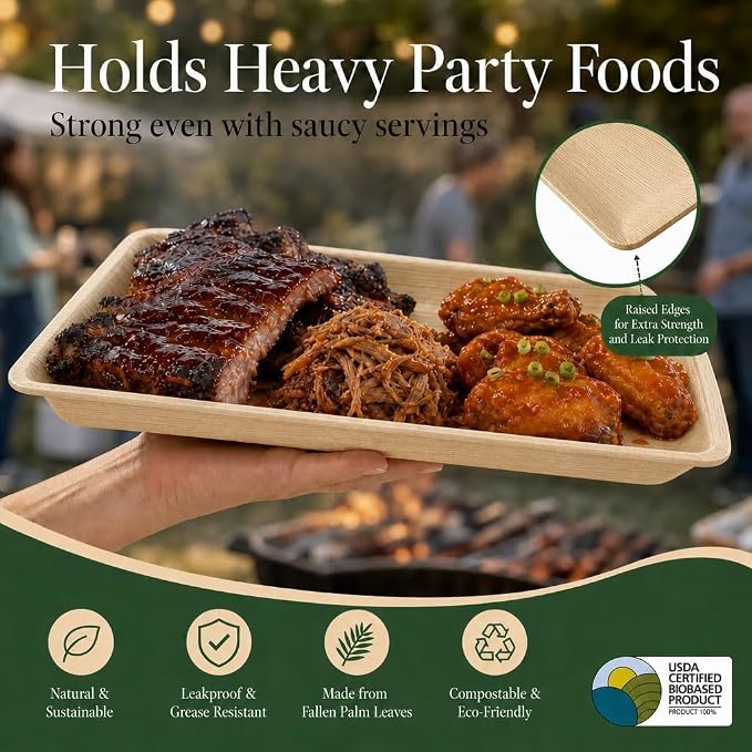 Charity Leaf Disposable Palm Leaf 14" x 10" Trays Bamboo Like Serving Platters - Image 9