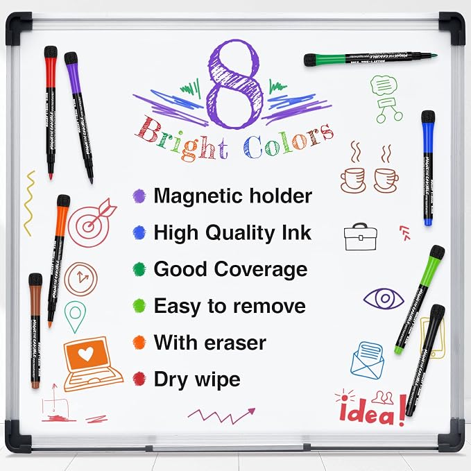 JR.WHITE Fine Tip Dry Erase Markers 8 Pack, Magnetic Dry Erase Markers - Image 3