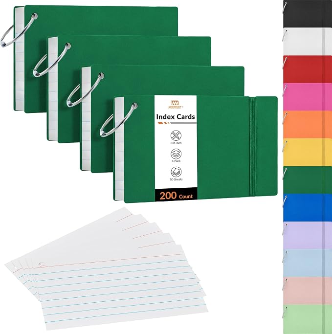 NEEWAY Ruled Index Cards with Ring 3x5 Inches, Flash Cards with Rings by NEEWAY