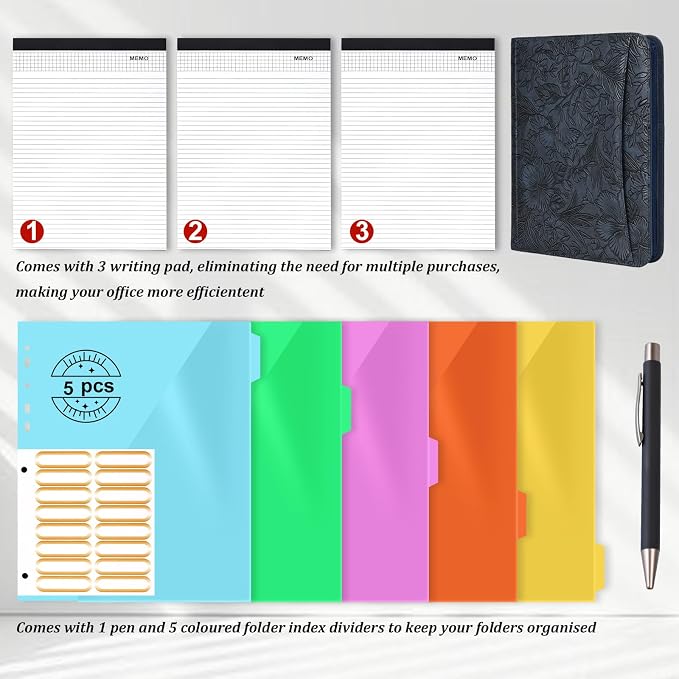 Leathario Portfolio Binder, Includes 5 Folder Index Dividers and 3 Notepads - Image 3