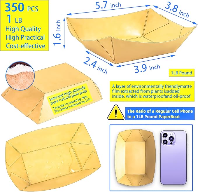 350 Pack 1Lb Paper Food Boat Trays Disposable Paper Boat Plates Containers - Image 2