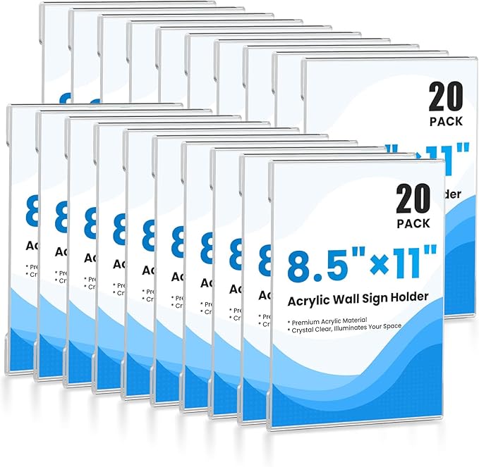 20 Pack Acrylic Sign Holder 8.5 x 11 Wall Mount, Plastic Paper Picture Acrylic by Unknown