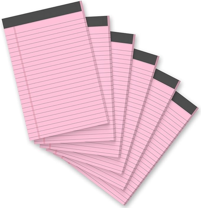 6 Pack 5 x 8 Inch Pink Legal Pads, Double-Sided Lined Notepads by Unknown