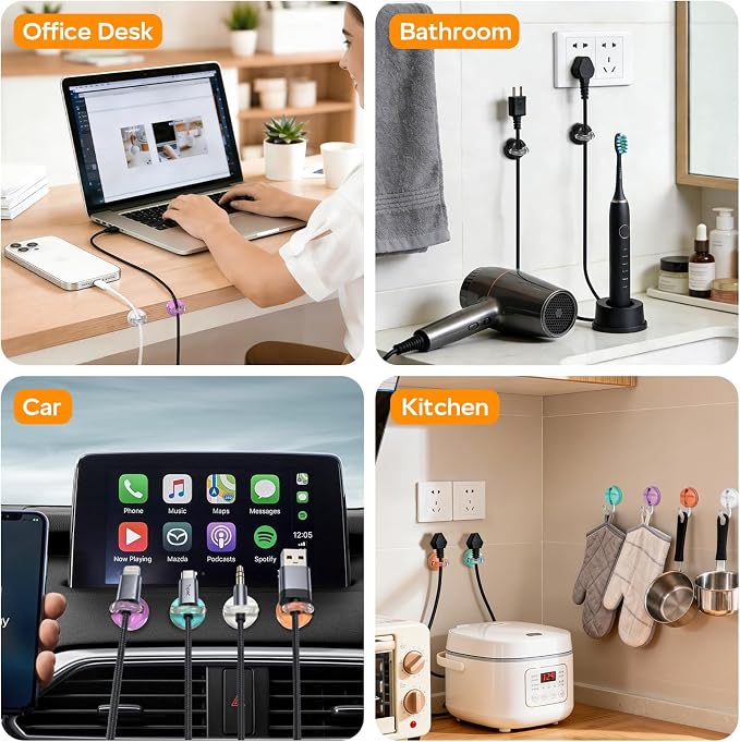 8 Pack 360° Rotatable Magnetic Cable Clips, Adhesive Cord Holder Organizer - Image 7