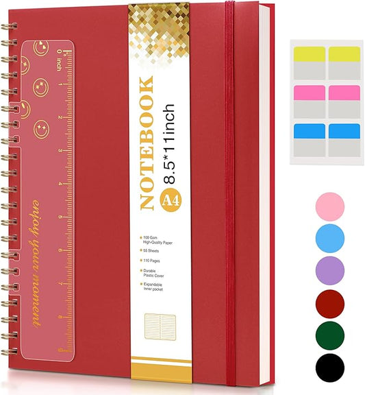 Spiral Notebook Journal 8.5” x 11”, A4 Large Notebooks for Women Men, College Ruled Lined Journal, 100 GSM Paper, Hardcover Spiral Bound Journals for Work School Writing Note Taking Business, Red-DeskLoop Office