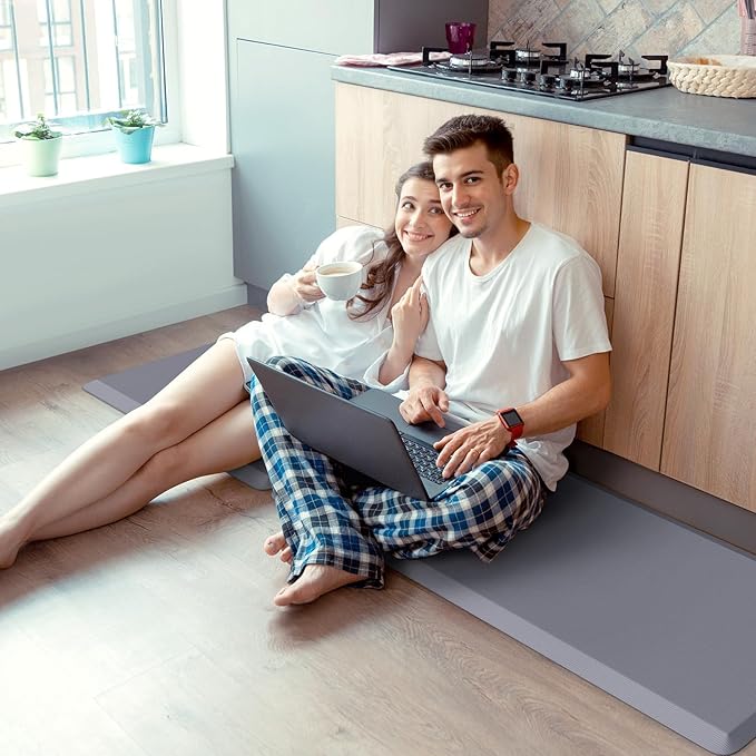 KitchenClouds 2PCS Kitchen Rugs Cushioned Anti-Fatigue Non-Slip Waterproof Kitchen Mat Comfort Foam Standing Mat for Floor Office Sink Laundry (Grey)-DeskLoop Office