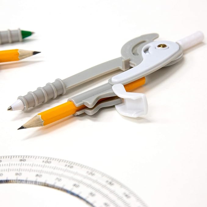 BAZIC Geometry Math Compass Set w/Scale-Arm, 6" Protractor, & HB Wood Pencil, Inch Centimeter, Mathematical Drafting Drawing Tool for Student, 4-Pack