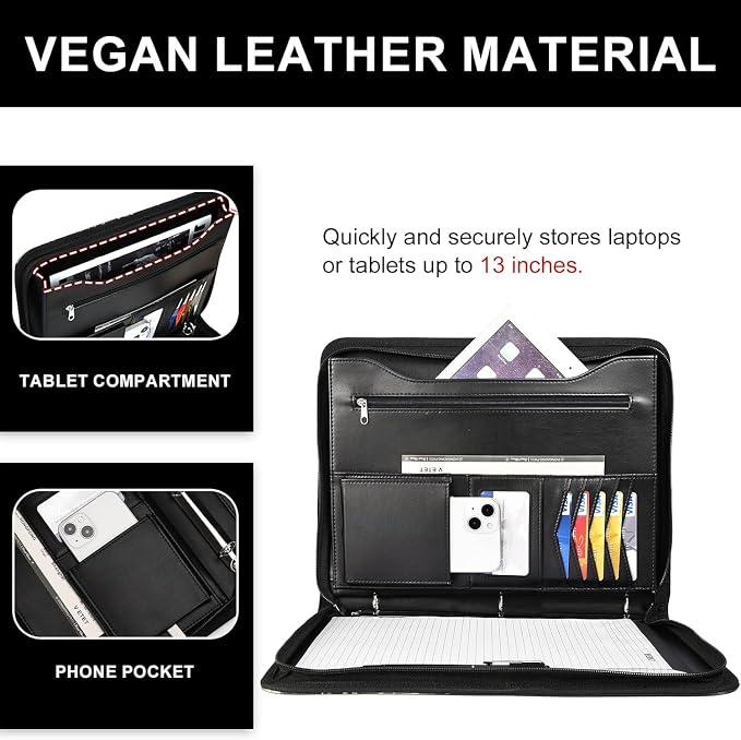Leathario Portfolio Binder, Includes 10 Sheet Protectors and 3 Notepads - Image 4