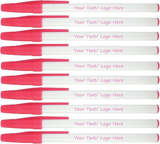Personalized Stick Pens With your Custom Logo or Text-500 Pack Bulk-for Businesses, Parties, and Events, Custom Printed Slim Ballpoint Pens with Cap, Pink, Black Ink-DeskLoop Office