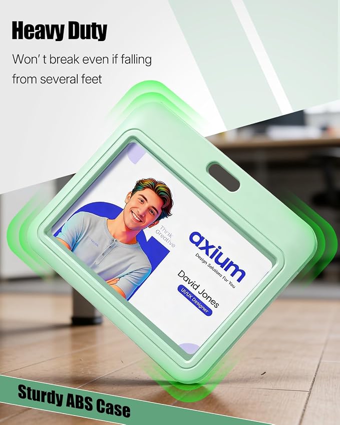 Uniclife 3 Pack Sliding ID Badge Holder Light Green Horizontal Hard Plastic Case - Image 4