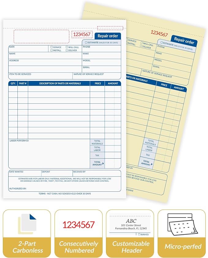 Repair Order Book, 2-Part Carbonless, 100-Set | Work order forms/ receipt book - Image 5