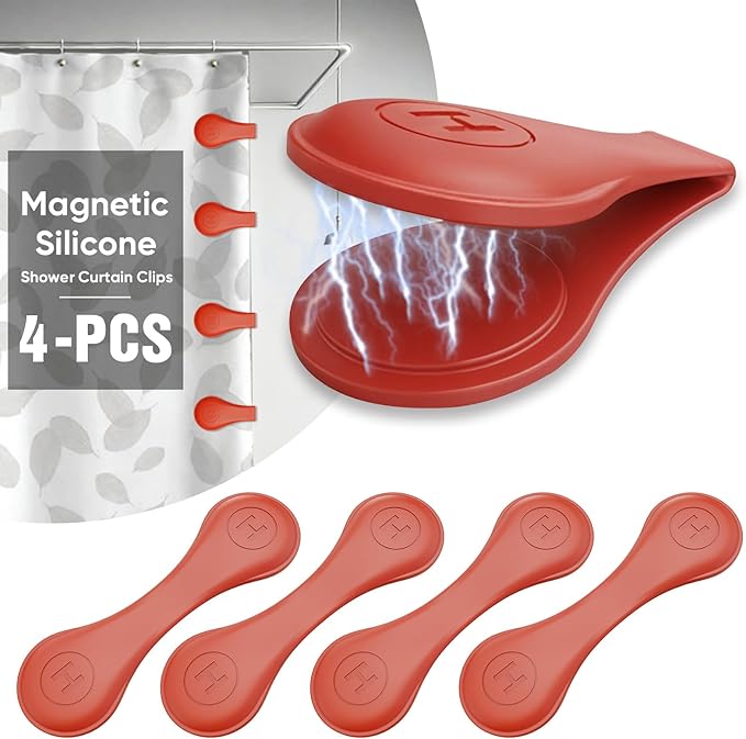 4-Pack Magnetic Silicone Shower Curtain Clips, Keep Liner Closed, one-hand by TRIMENGO