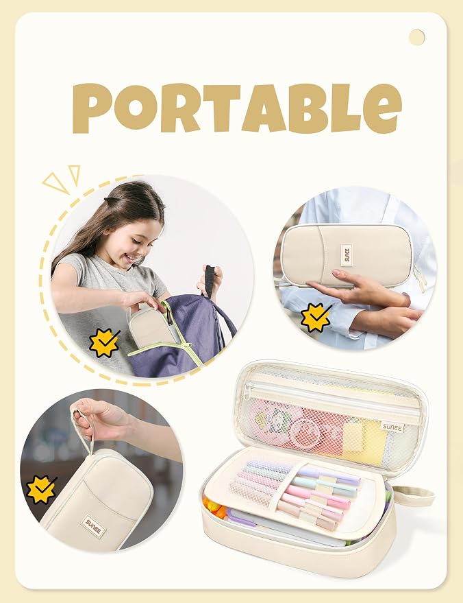 SUNEE Cute Pencil Case, Aesthetic Pen Pouch, Colored Large Pencil Bag - Image 5