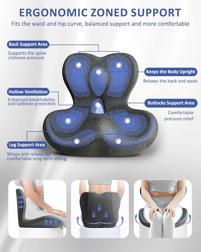 Seat Cushion with Back Support, Lumbar Support Pillow - Image 3