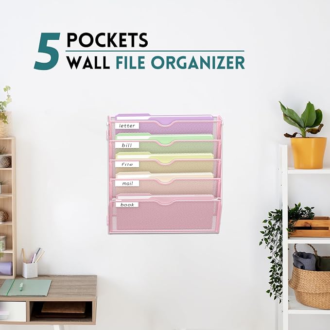 SUPEASY 5 Tier Wall File Organizer, Hanging Wall Mounted Mail Organizer - Image 4