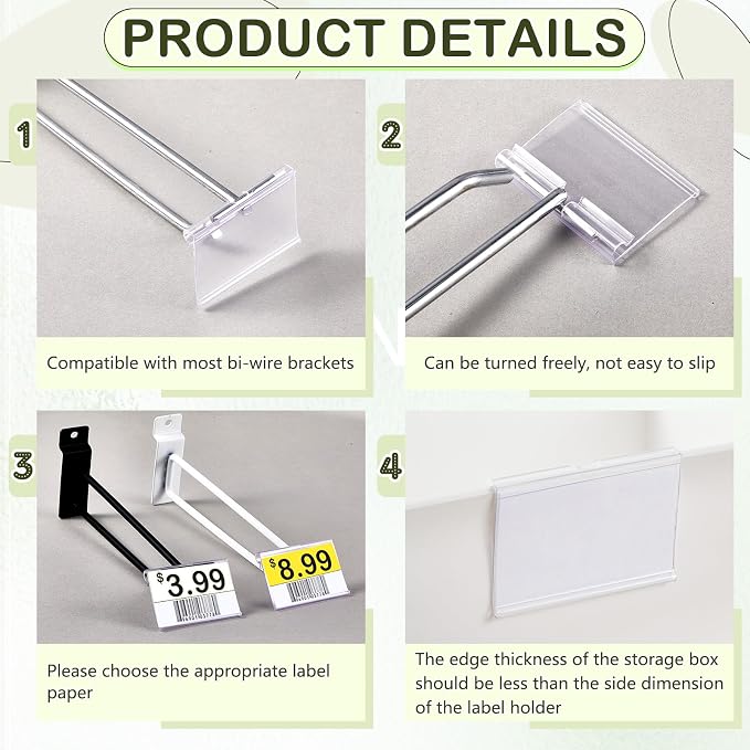 Tatuo 600 Pcs Reusable Plastic Wire Shelf Label Holders, Price Card Sign - Image 3