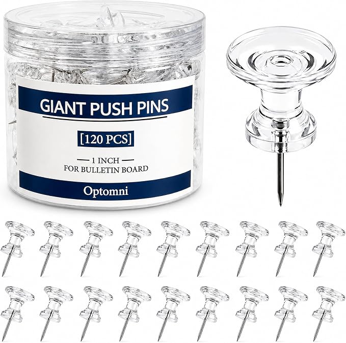 Optomni Giant Push Pins 120 PCS, 1 Inch Large Clear Push Pins Bulk Pack by Optomni