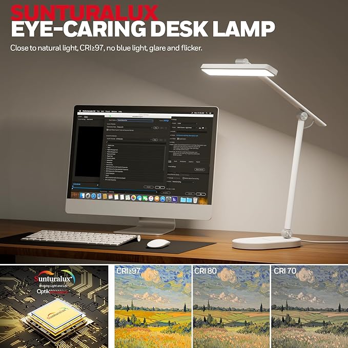 Honeywell Desk Lamp for Home Office, H4 Sunturalux™ Eye-Caring LED Desk Light, 700LM Dimmable Desk Lamp with Timer, Adjustable Desk Reading Light, Touch Auto Dimming Table Lamp for Study, Bedroom-DeskLoop Office