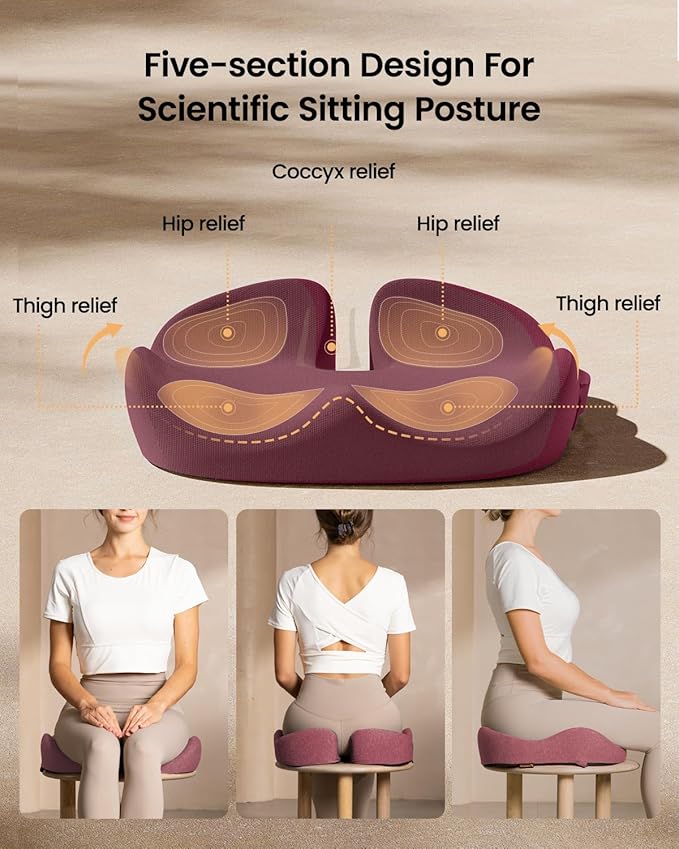 ProtoArc Seat Cushion, Office Chair Cushion for Sciatica, Coccyx Cushion, Ergonomic Memory Foam Seat Cushion for Car, Home, Pressure Relief Pad for Hip, Tailbone, All Day Comfort - Wine Red-DeskLoop Office