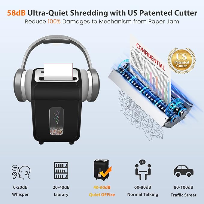 Paper Shredder for Home Office14-Sheet 60-Mins Micro Cut Shredder with US Patented Blade,Shred Card/CD/Clip/Staple,for Home Use Heavy Duty,AUTO Jam Proof,5.3-Gallon Pullout Bin(ETL)-DeskLoop Office