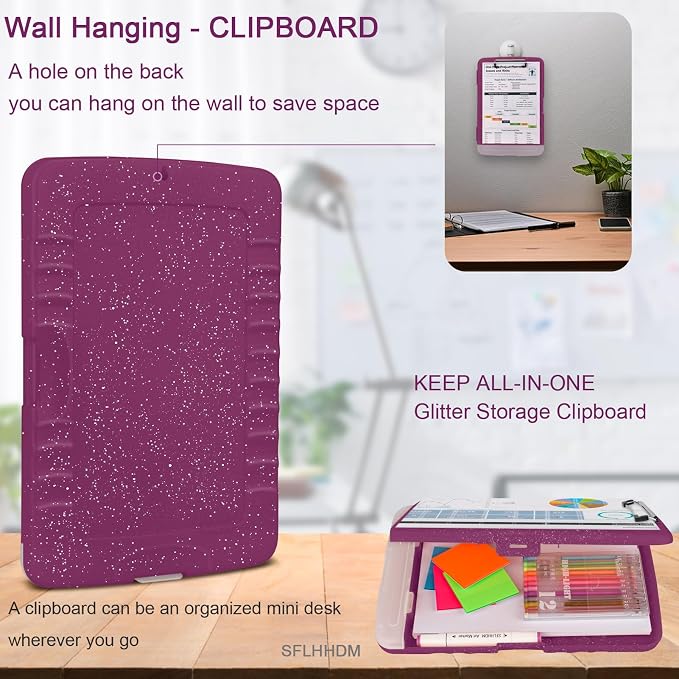 Glitter Clipboard with Storage, Storage Clipboard with Pen Holder, A4 Binder - Image 6