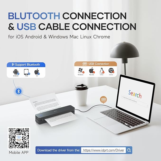 iDPRT Portable-Printer Wireless for Travel, 300DPI Inkless-Thermal-Small-Printer for Home Use, Office, Vehicles, Mobile Bluetooth Printers Supports 8.5" x 11" US Letter&A4&A5 Size, for Phone & PC-DeskLoop Office