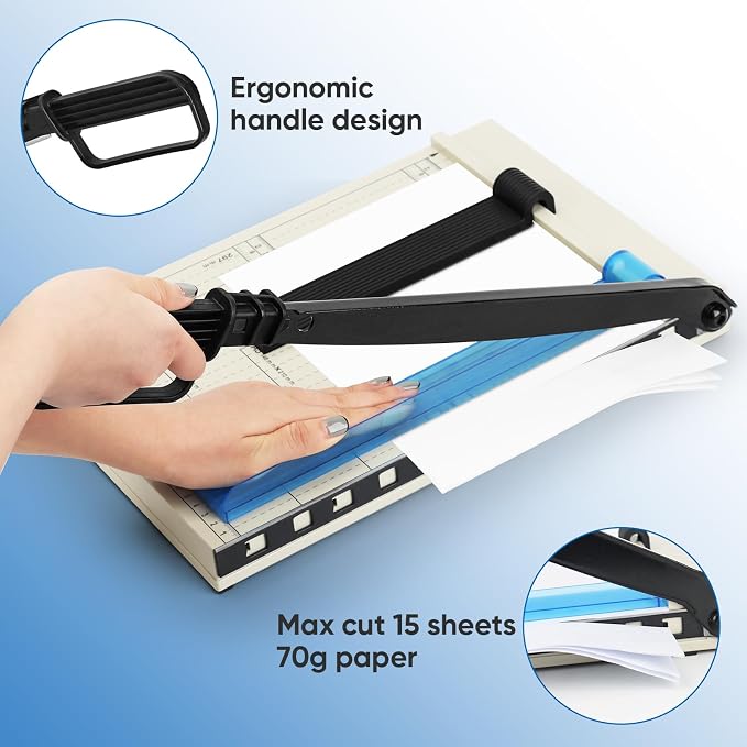 12" Guillotine Paper Cutter, A4 Paper Cutter, Heavy Duty 12-Sheet Capacity - Image 4