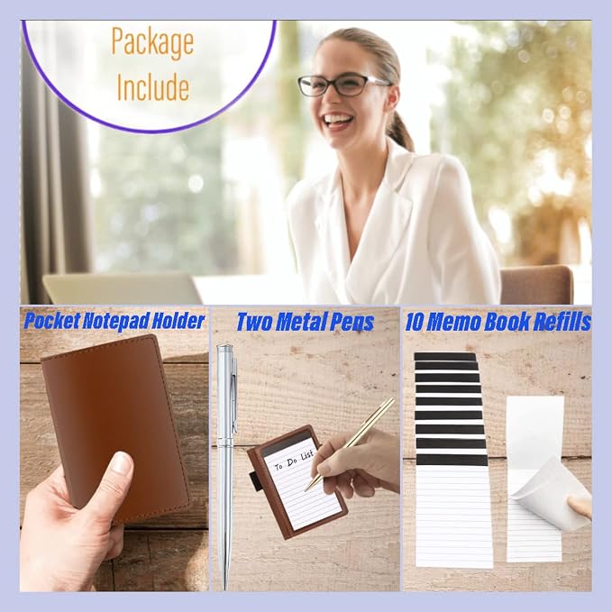 13 Pack Mini Pocket Notepad Set, Included Leather Pocket Notepad Holder - Image 2