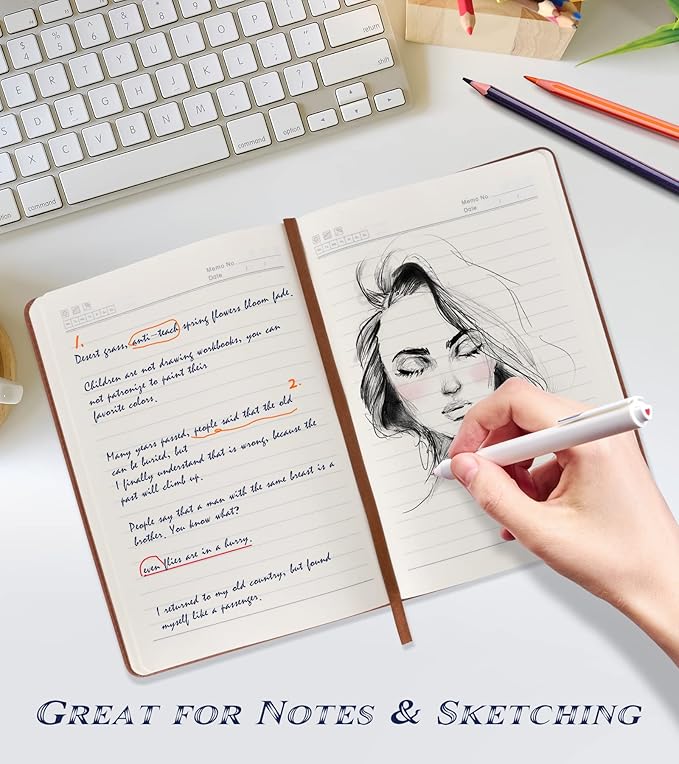 Lined Journal Notebook for Women Men,256 Pages A5 Hardcover Leather Journals for Writing,Travel,Business,Work & School,College Ruled Notebooks for Note Taking,Diary Notepad 5.7"×8.3"(Brown)-DeskLoop Office