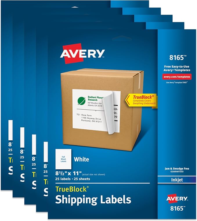 Avery Full-Sheet Printable Shipping Labels, 8.5" x 11" Customizable Stickers by Avery