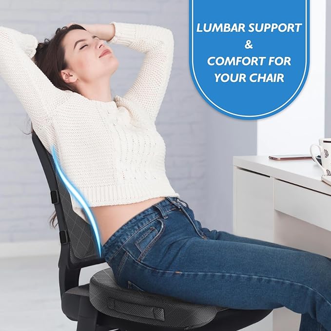 TushGuard Office Chair Cushions with Handles, Back&Seat Cushion, Sciatica & Back Coccyx Tailbone Discomfort Easing Chair Pad, Memory Foam Lumbar Support Pillow for Gaming, Desk, Wheelchair, Car(Grey)-DeskLoop Office