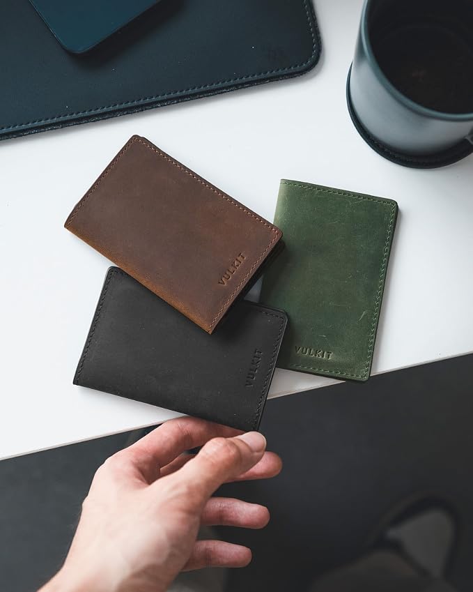 VULKIT Genuine Leather Business Card Holder 2 Sided Slim Business Name Card - Image 7