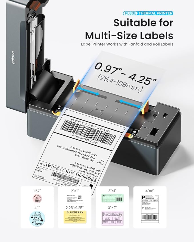 POLONO Bluetooth Thermal Shipping Label Printer, Wireless 4x6 Shipping Label Printer for Small Business, Support iOS, Android, Windows and Mac, Compatible with Amazon, Ebay, Shopify, Etsy, USPS (Grey)-DeskLoop Office
