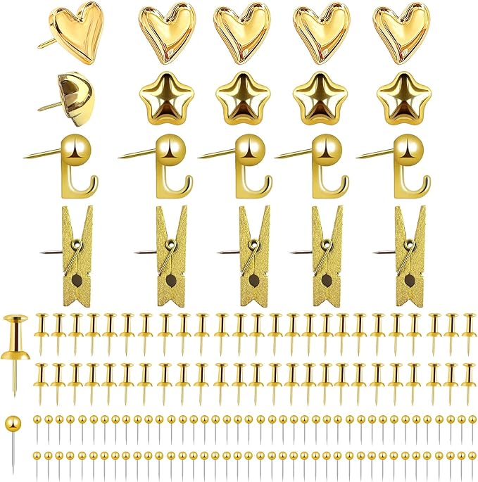 150 PCS Cute Gold Push Pins Set Metal Thumb Tacks Decorative Push Pins by Unknown
