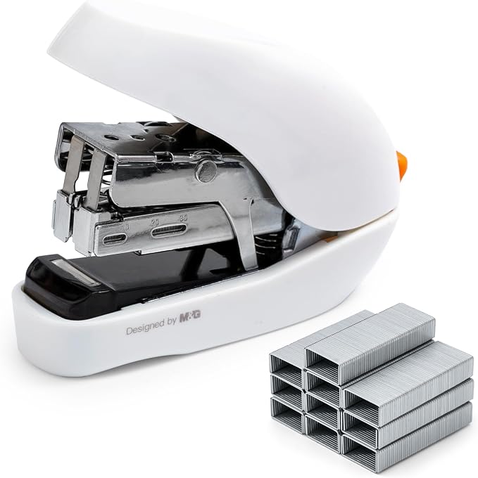 M&G Mini Stapler with Staples, Small White Effortless Stapler Set, 20 Sheet by MG