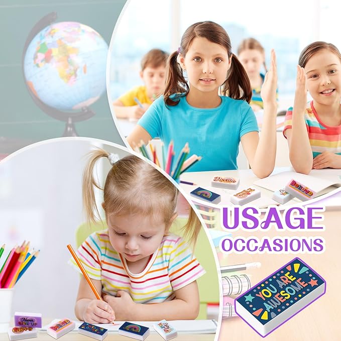 100 Pcs Inspirational Pencil Erasers Bulk for Kids Fun Motivational Eraser School Supplies Back to School Office Supplies for Classroom Office Teacher Artists (Boho)-DeskLoop Office
