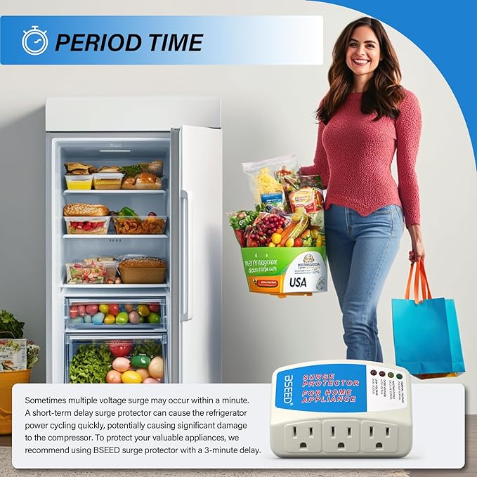 BSEED Voltage Protector, 3 Outlet Plug in Surge Protector for Home Appliance Multi Function Plug with Protection Wall Mount Power Suppressor for TV/PC/Refrigerator 125V, 1875W, 1 Pack-DeskLoop Office