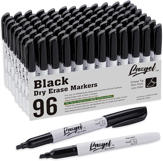 LAZGOL Dry Erase Markers Bulk, 96 Pack Black Dry Erase Markers Chisel Tip by LAZGOL