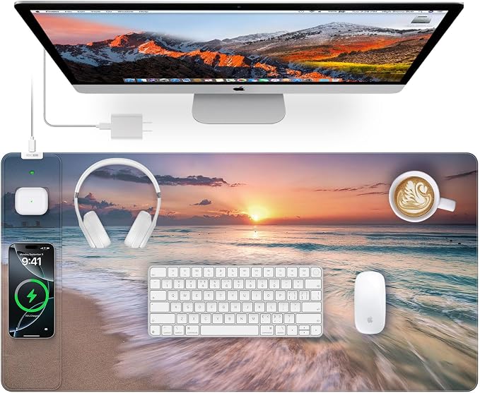 Wireless Charging Mouse Pad, 31.5"x15.8" Large Gaming Desk Mat by abcmat