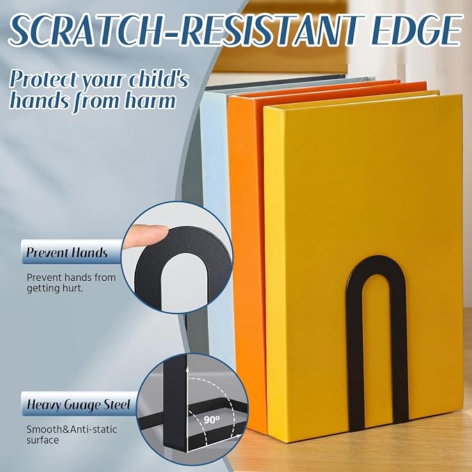 Chunful 12 Pcs Black Modern Metal Book Ends - Image 3